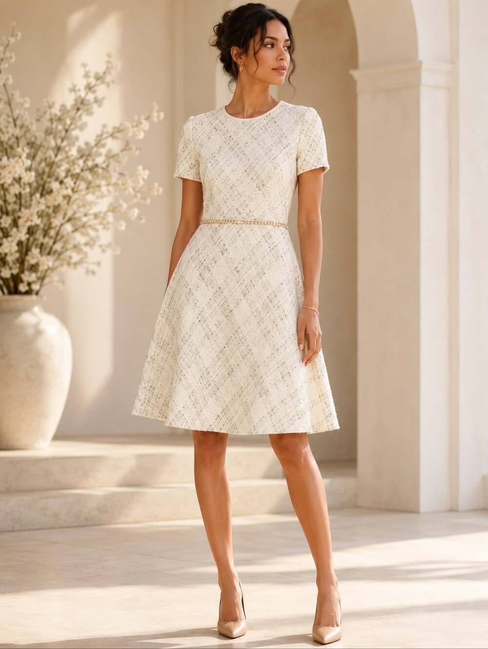 Tahari Fit & Flare Dress Champagne A-Line Elegant Classic Timeless Cocktail SZ 4